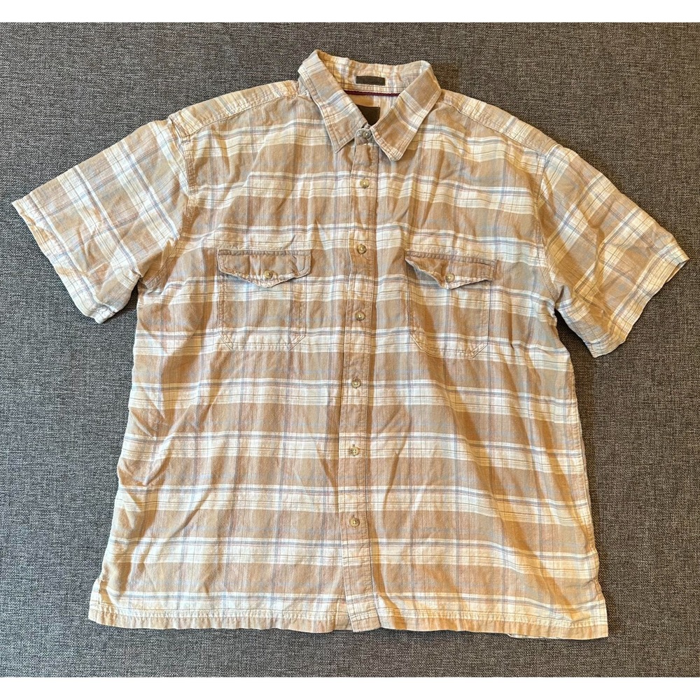 St John's Bay Mens‎ XXL Button Up Shirt Tan Plaid Short Sleeve Cotton
